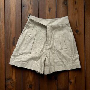Banana Republic Khaki Linen Blend High-Waist Pleated Shorts